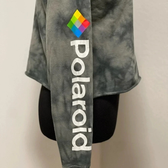 Polaroid Green Black Tie Dye CrewNeck Crop Sweater w Raw Hem XS - Picture 2 of 5